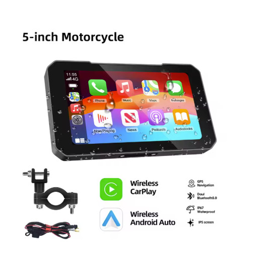 5in Motorcycle CarPlay Screen Dual Camera Android Auto IP67