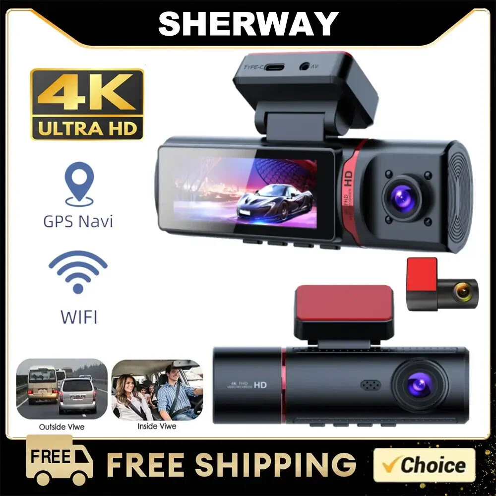 Car DVR UHD 4K 3 Lens Front Rear Inside Recorder Video Vehicle Dash Cam with GPS