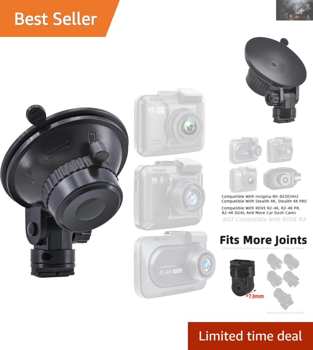 Durable Suction Cup Holder for Rove R2-4K Dash Cams – Weather Resistant Design