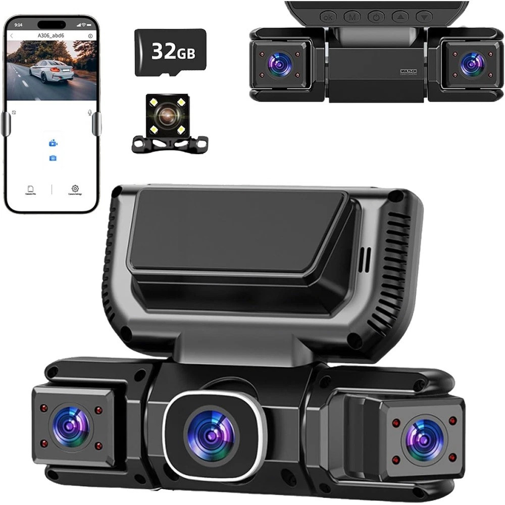 Dash Cam 4 Channel 360° Front Rear Inside DashCam, FHD 1080P Car Camera 32GB