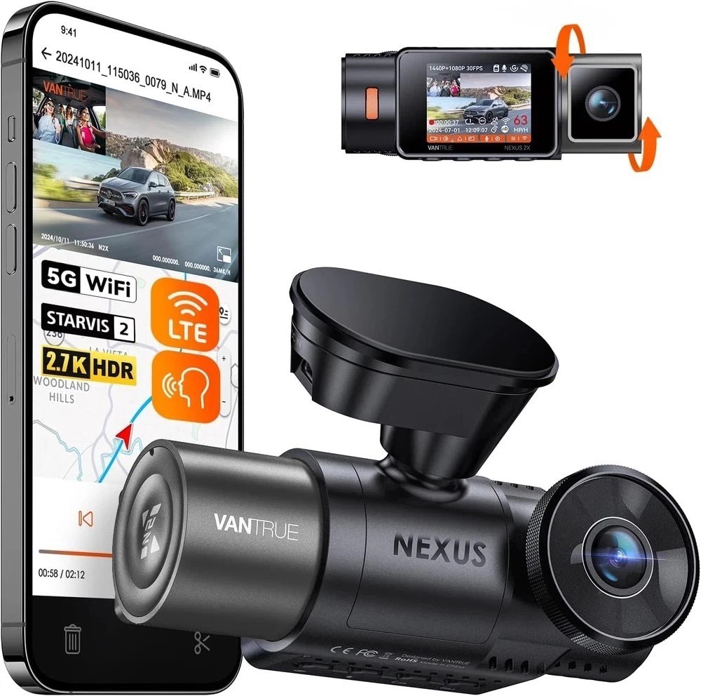 N2X 2.7K Uber Dash Cam Front and Inside, 5G Wifi Dual Dash Camera for Car with H