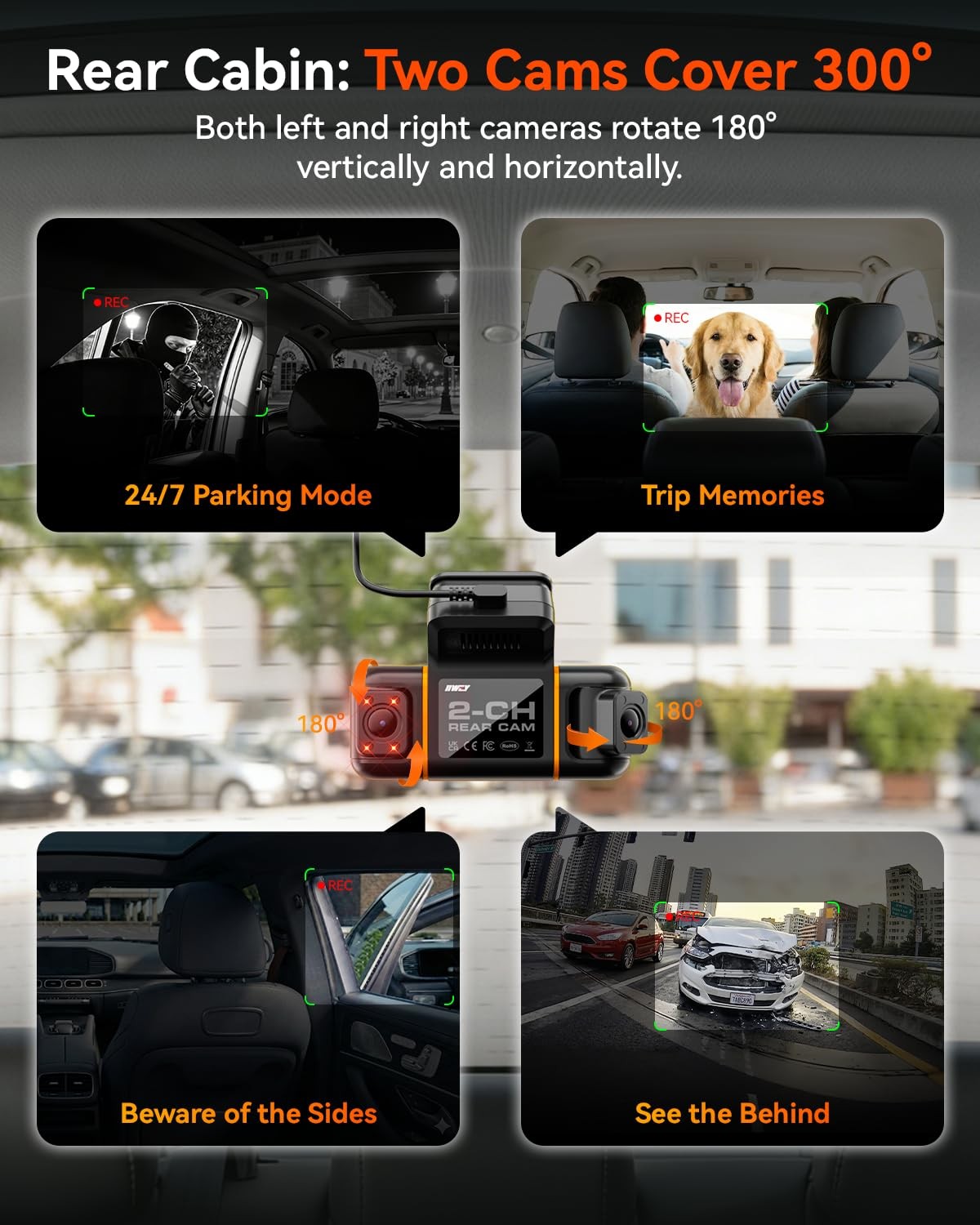 IIWEY N9 5 Channel Dash Cam 360° View, 5.8G WiFi-6 with App, Free 128GB Card,…