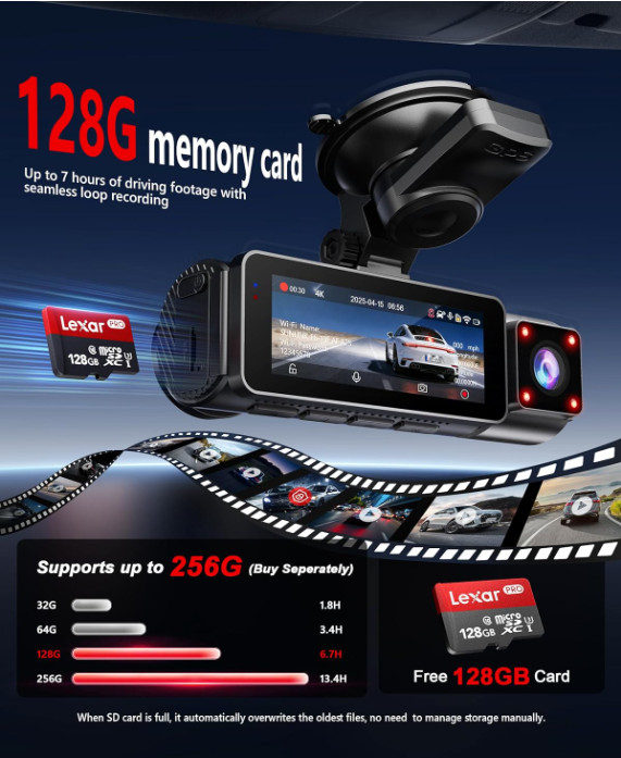 Dash Cam Frontal y Trasera UHD 4K con Visión Nocturna, Sensor G y Monitor de Est