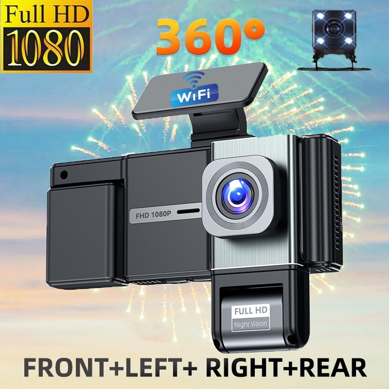 Dash Cam HD Car DVR Front Left Right Rear Camera 4 Channel WIFI Video Recorder