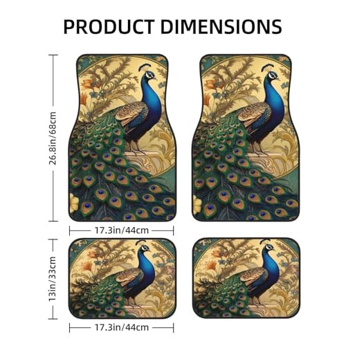Artistic Fabric Car Floor Mats-Non-Slip Rubber Backing,Peacock,Front & peafowl