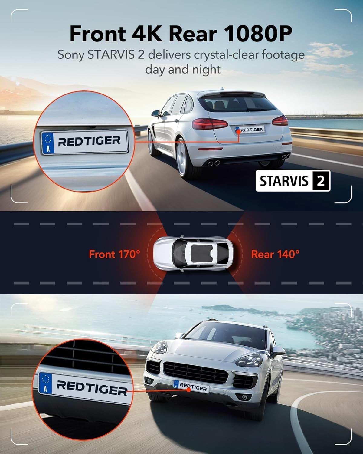 4K Dual Channel Dash Cam with NIGHT VISION & Voice Control – 128GB Included