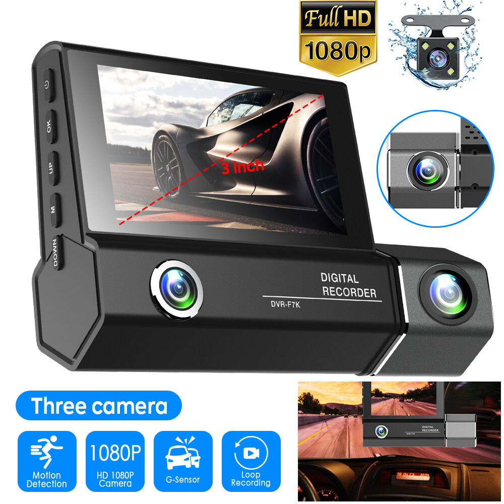 3inch Front/Rear/Inside Video Recorder Camera G-sensor HD 1080P Len Car Dash Cam