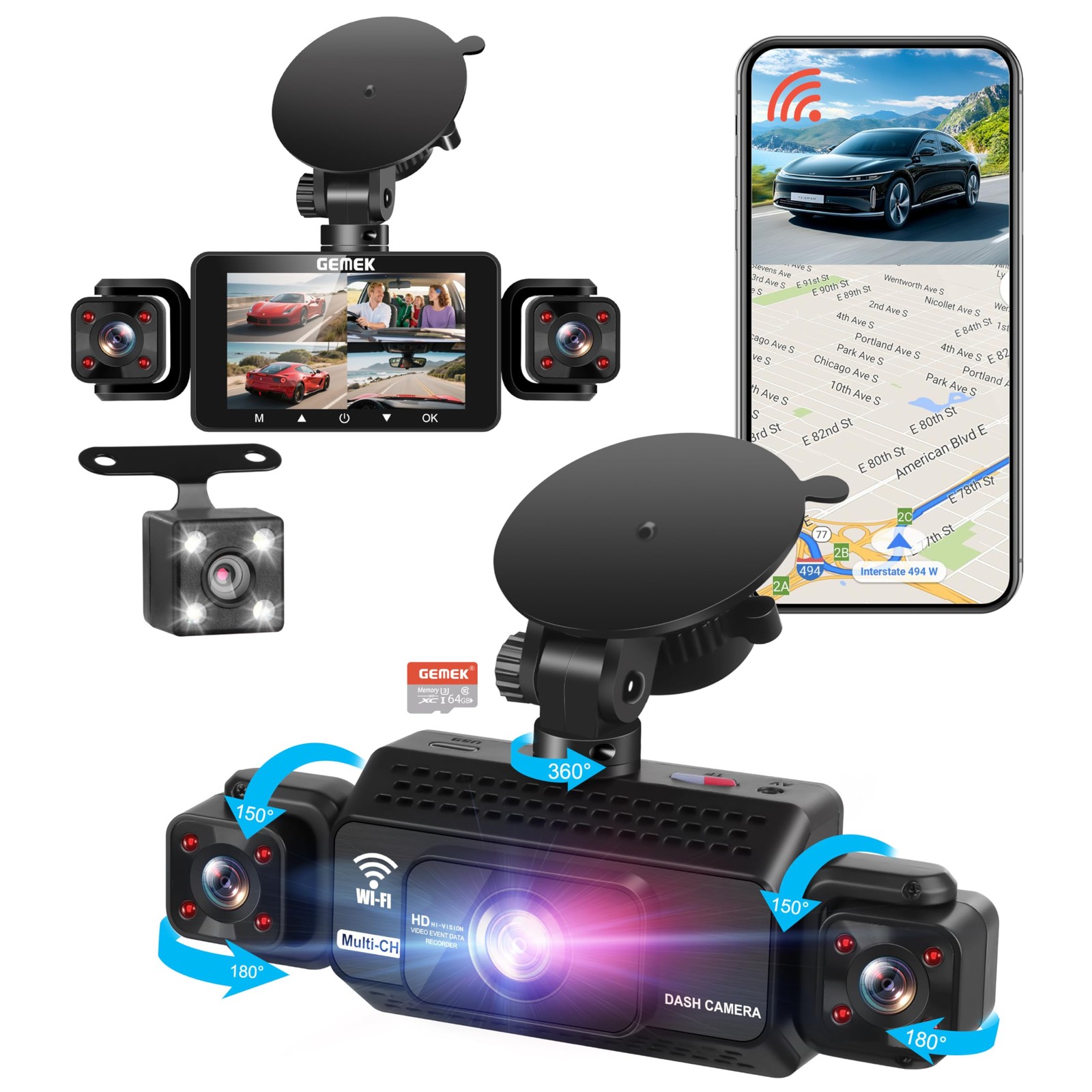 4 Channel Dash Cam 360° View 5G WiFi & APP Contro