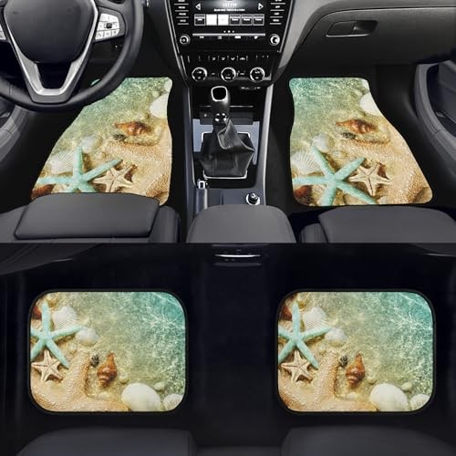 Starfish Car Floor Mats 4Pcs Coastal Seastar and Seashell on Summer Teal Green