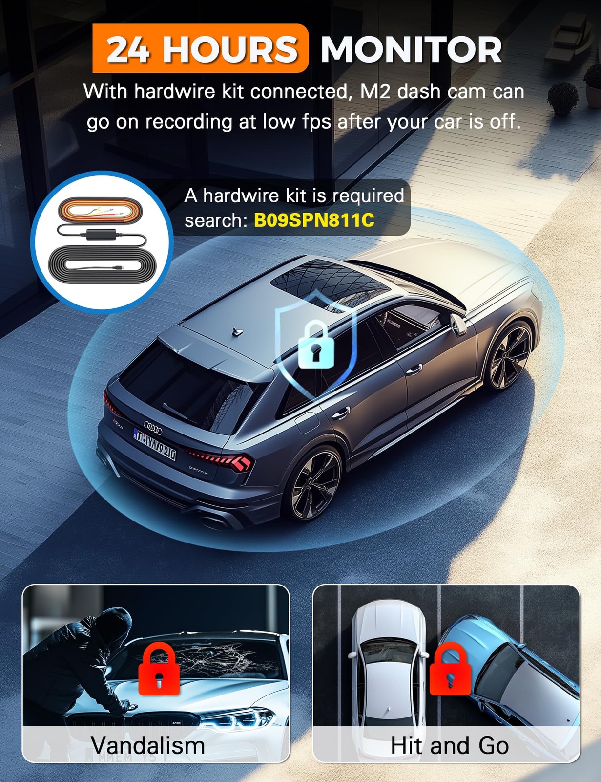 3 Channel WiFi Dash Cam Front Rear Inside 64GB SD Card 2,5K 1080P G-Sensor