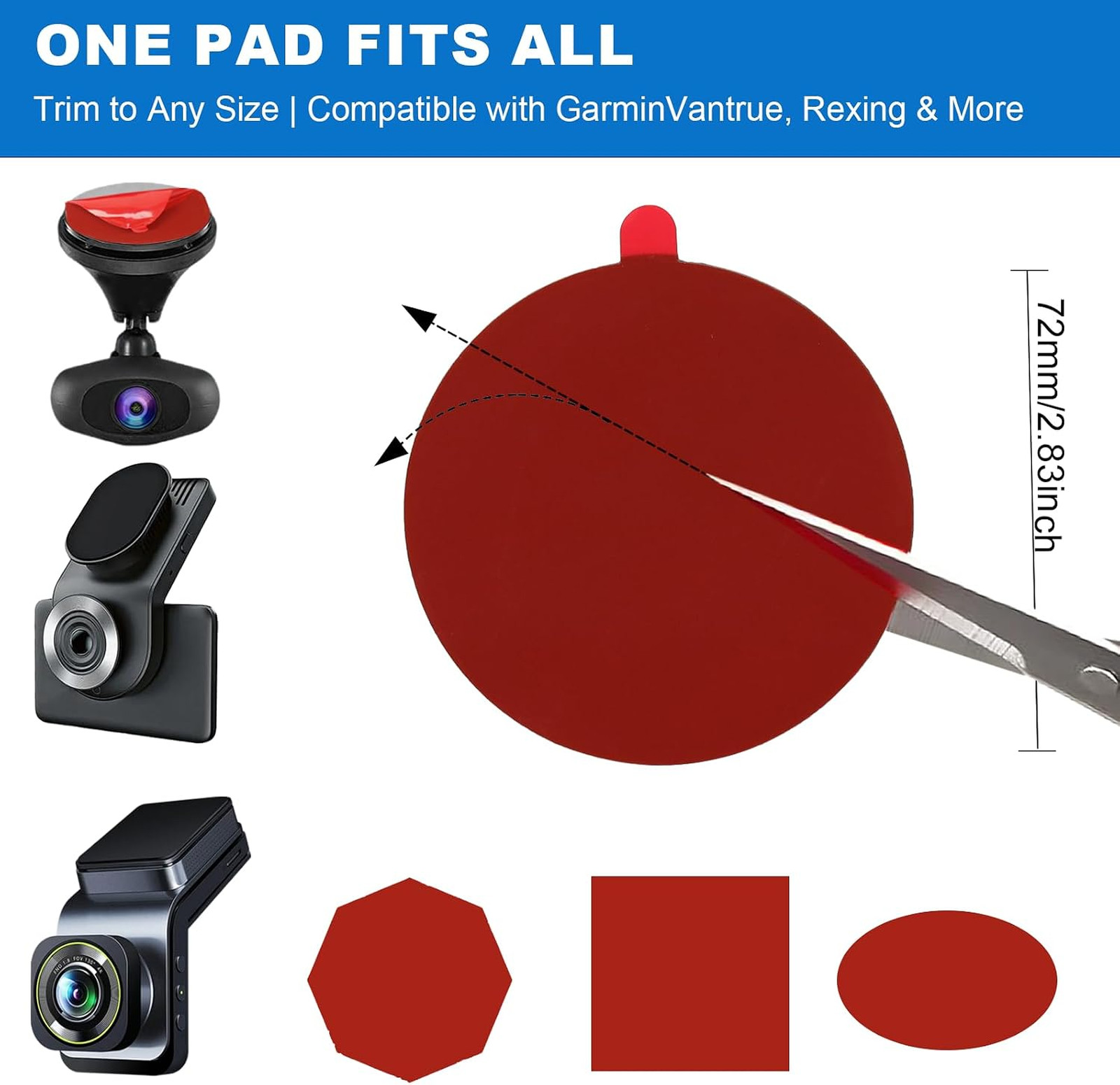Double Sided Adhesive Pads for Dash Cam 6 Pack 2.83 Inch Heavy Duty Sticky Mount