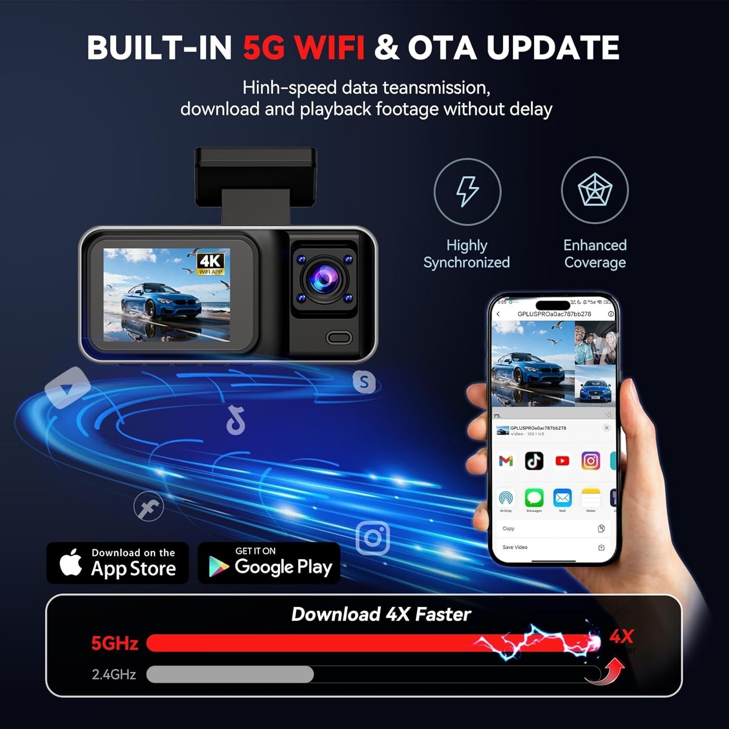 3-Channel 4K Dash Cam with Night Vision & 64GB Card – Full Protection for Cars