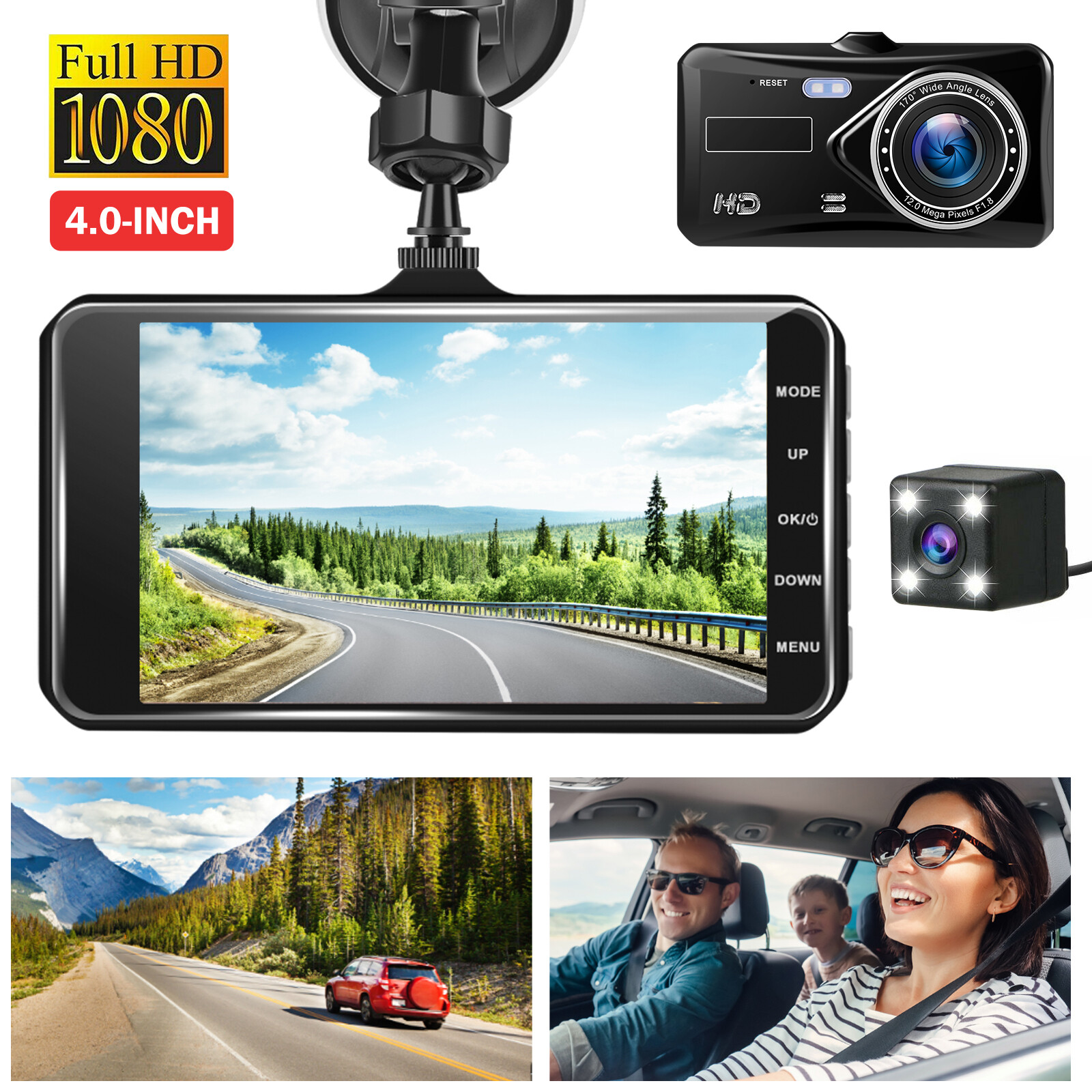 XGODY Touch Dash Cam 4″1080P HD Dual Lens Car DVR Recorder Front and Rear Camera