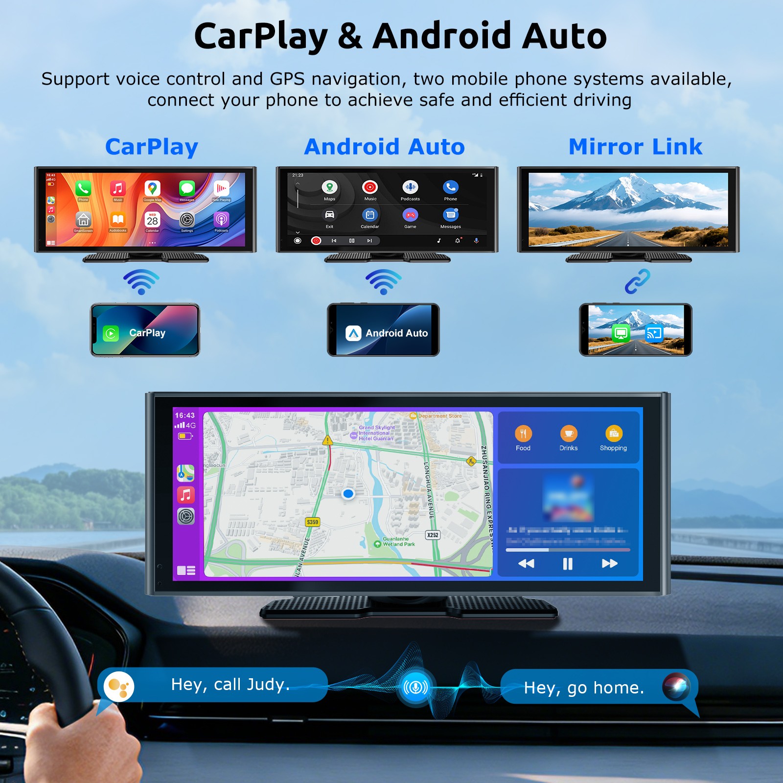 ESSGOO 10.26″ 4K DashCam Car Stereo Wireless Carplay Android Auto Touch Screen
