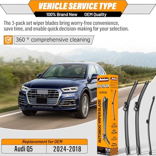 3-Pack Windshield Wiper Blades for Audi Q5 2018-2024, Original Equipment