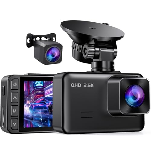Dash Cam Front and Rear, 2.5K+1080P Dual Dash Camera for Cars, 2’’ Black