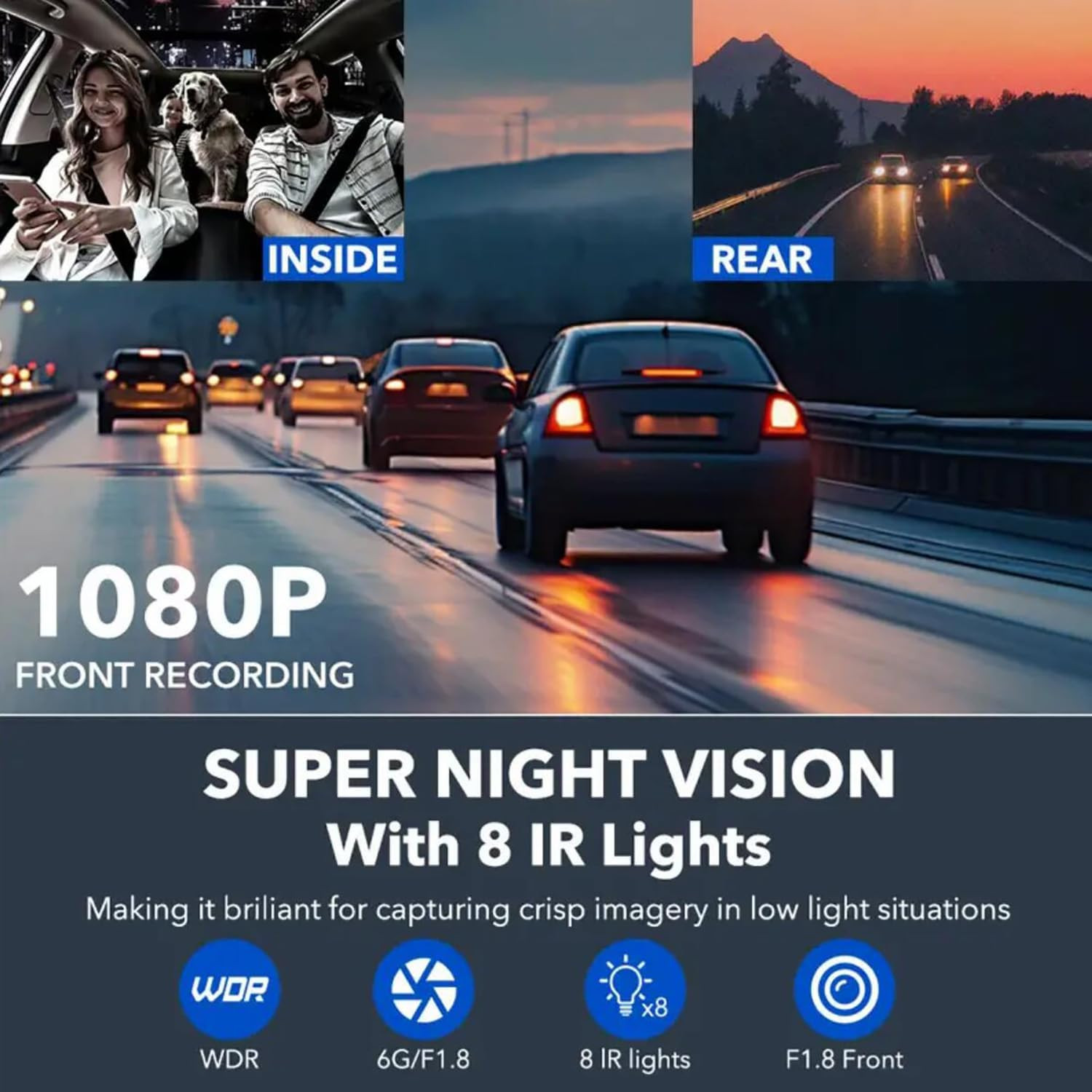 360 Degree View 4 Channel Dash Cam Front and Rear inside Left Right | 1080P Full
