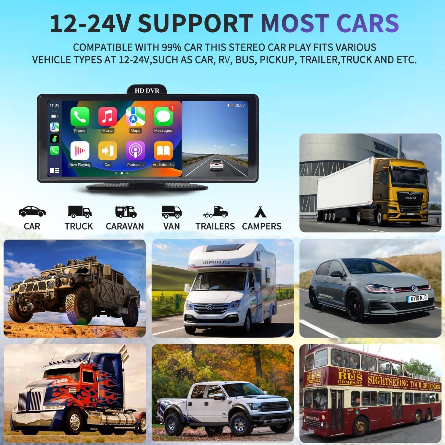 TOEEKLSA Car Play Screen for Car with Dash Cam