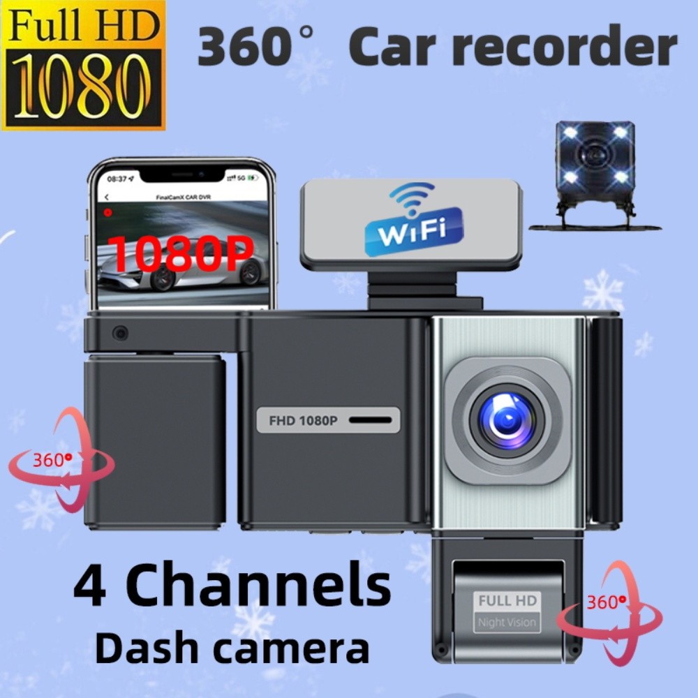 Dash Cam HD Car DVR Front Left Right Rear Camera 4 Channel WIFI Video Recorder