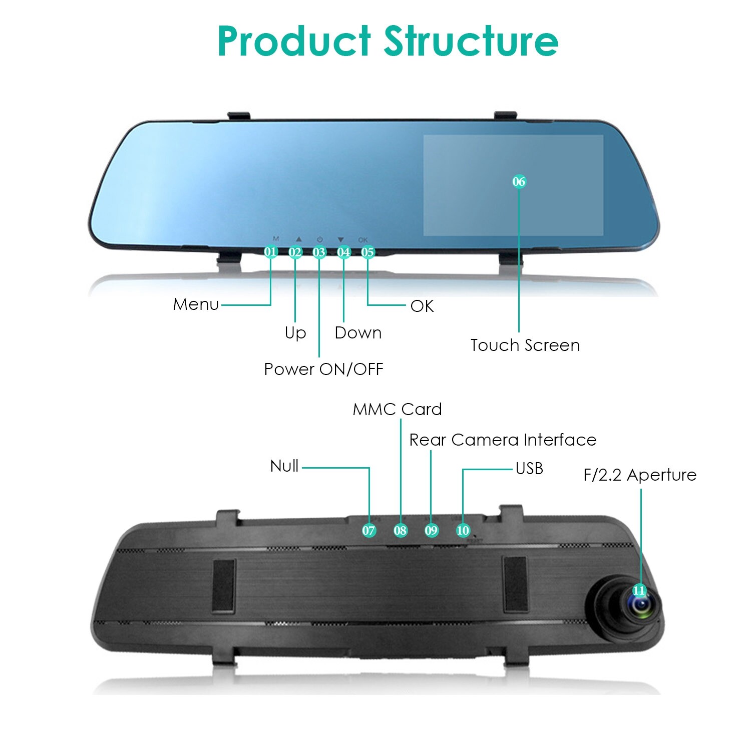 1080P Rearview Mirror Car DVR Dual Dash Cameras Front&Rear Video Recorder Motion