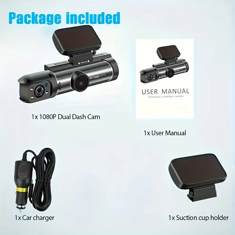 Focabo Dual Dash Cam 1080P Front & Rear Car DVR IR Night Vision Loop Record