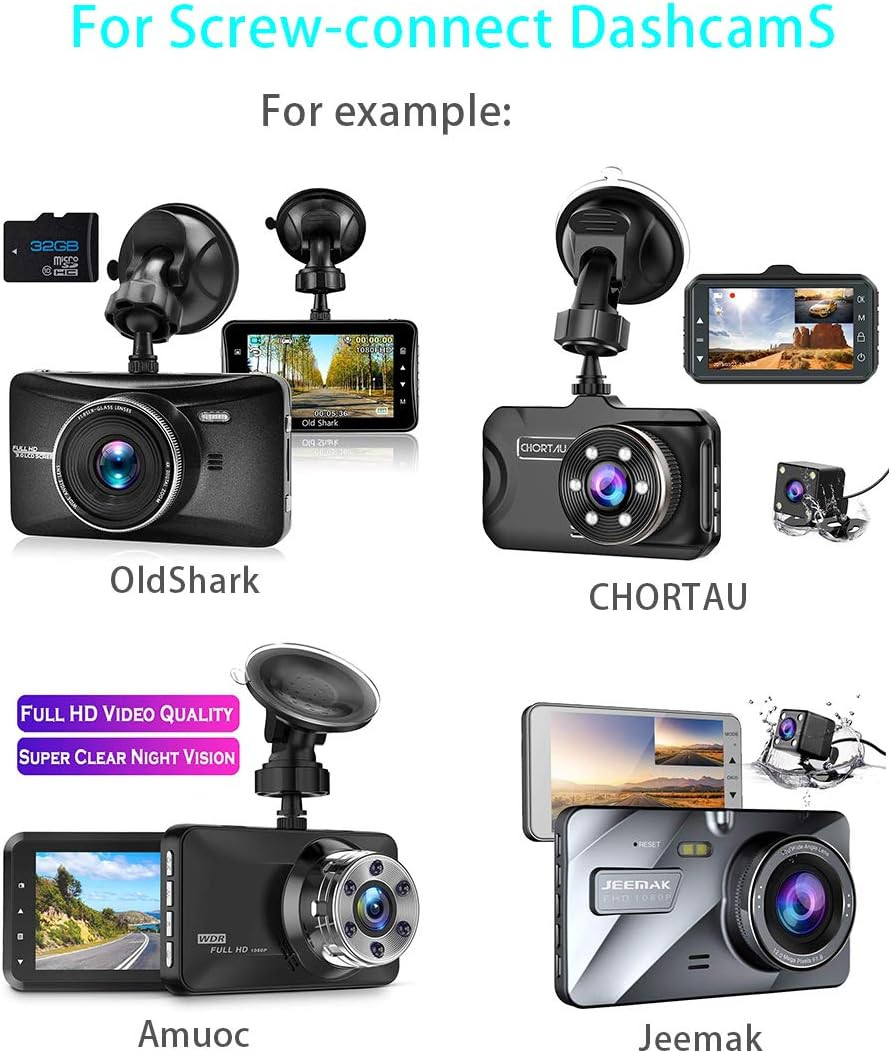 Dash Cam Suction Cup Mount for Oldshark Amuoc Jeemak Chortau Screw-Connect Dashc