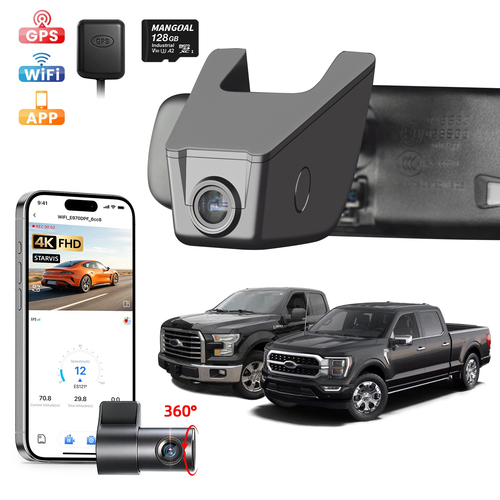 4K + Rear 1080P OEM Dashcam for Ford F150 2013-2017 F250/F350 Super Duty 2015-19