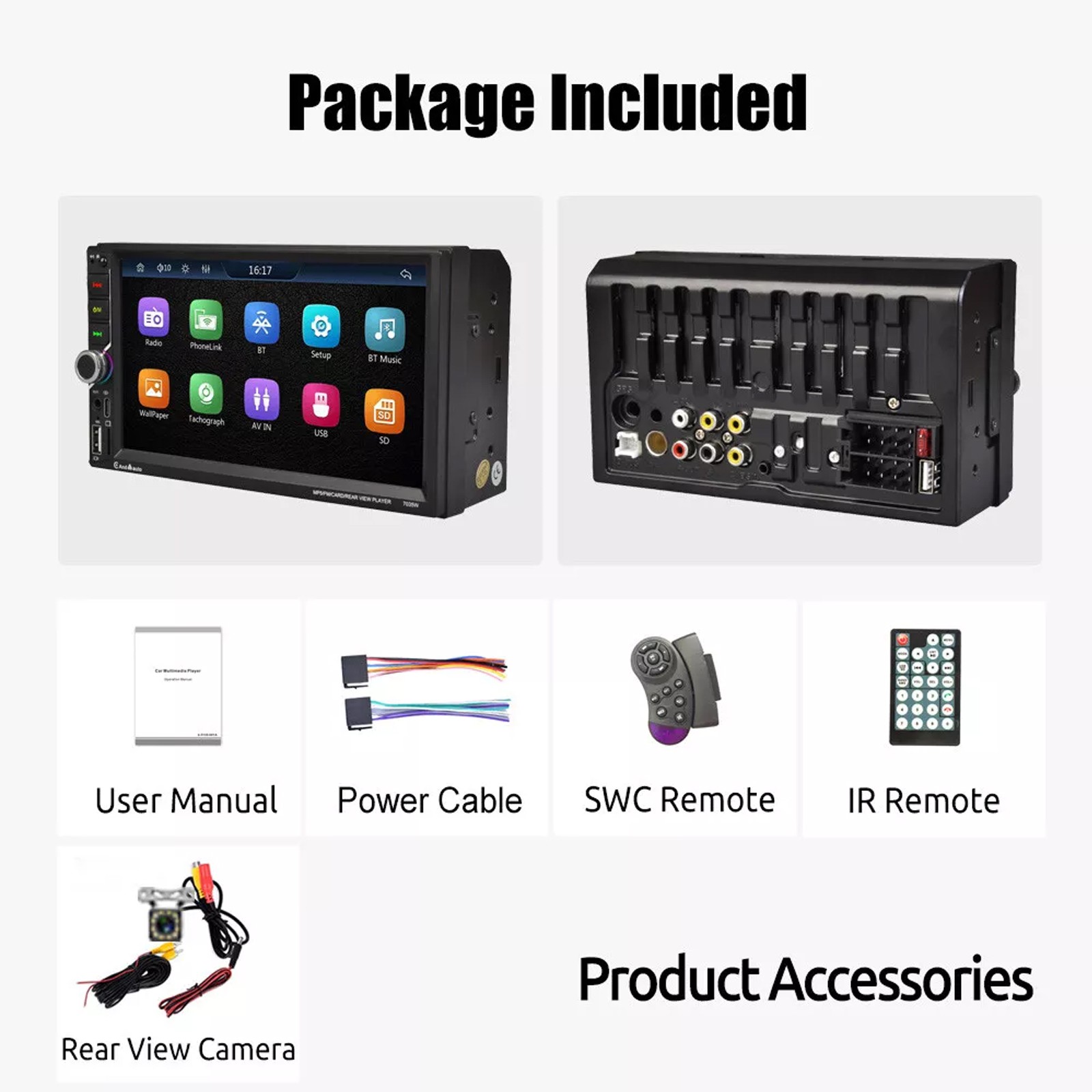 7″ 2 DIN Android Auto Car Stereo Wireless CarPlay Bluetooth FM Radio with Camera