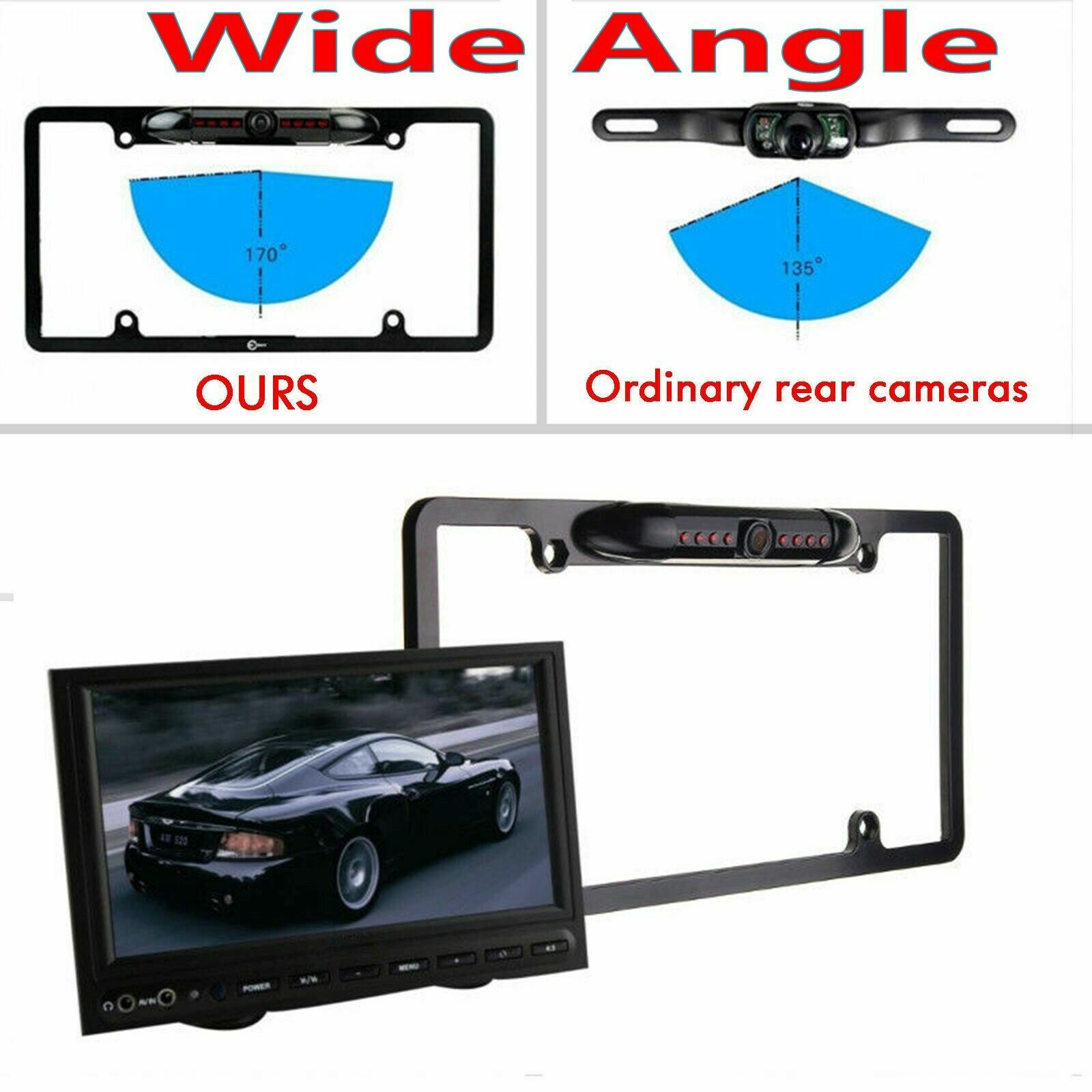 BLACK BACKUP NIGHT VISION 170° ANGLE COLOR CAMERA PLATE for PIONEER DVD SCREEN