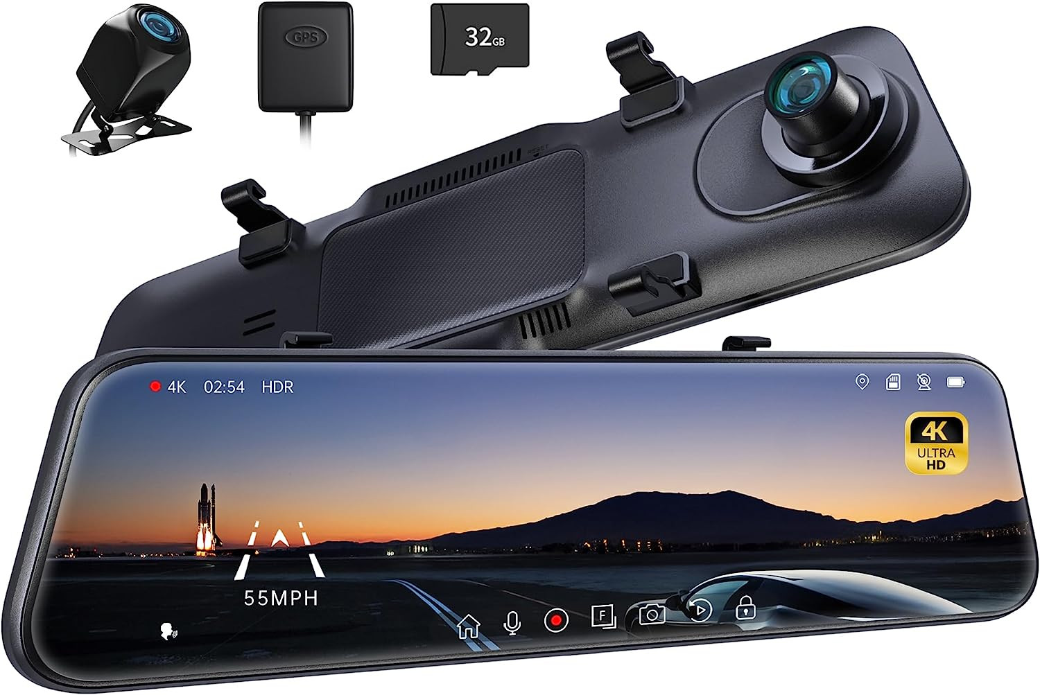Pelsee P12 Pro 12” Mirror 4K Dash Cam Front & Rear View Smart Recording Camera