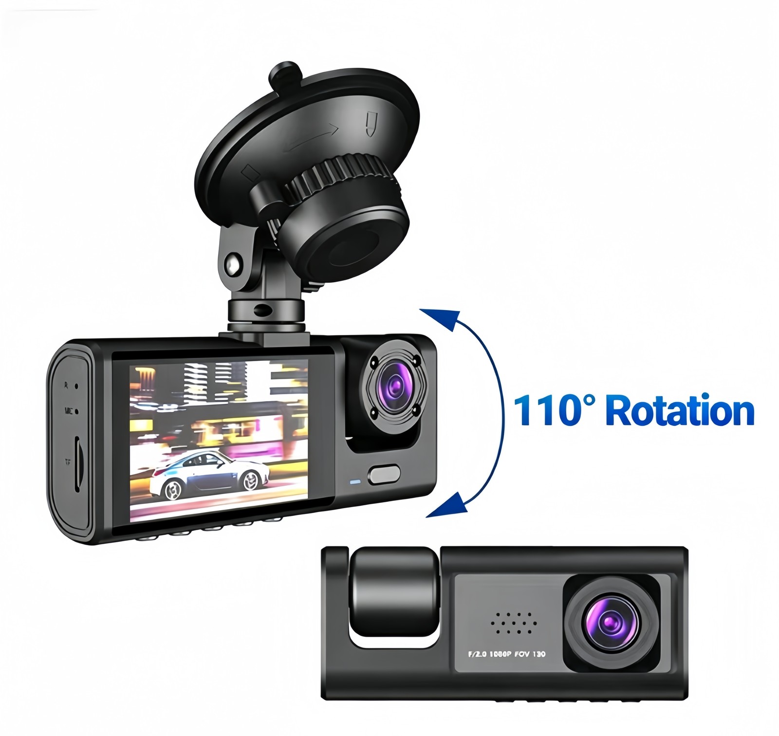 HD 1080P Dual Lens Car Dash Cam Front Rear Inside Video Recorder with G-Sensor