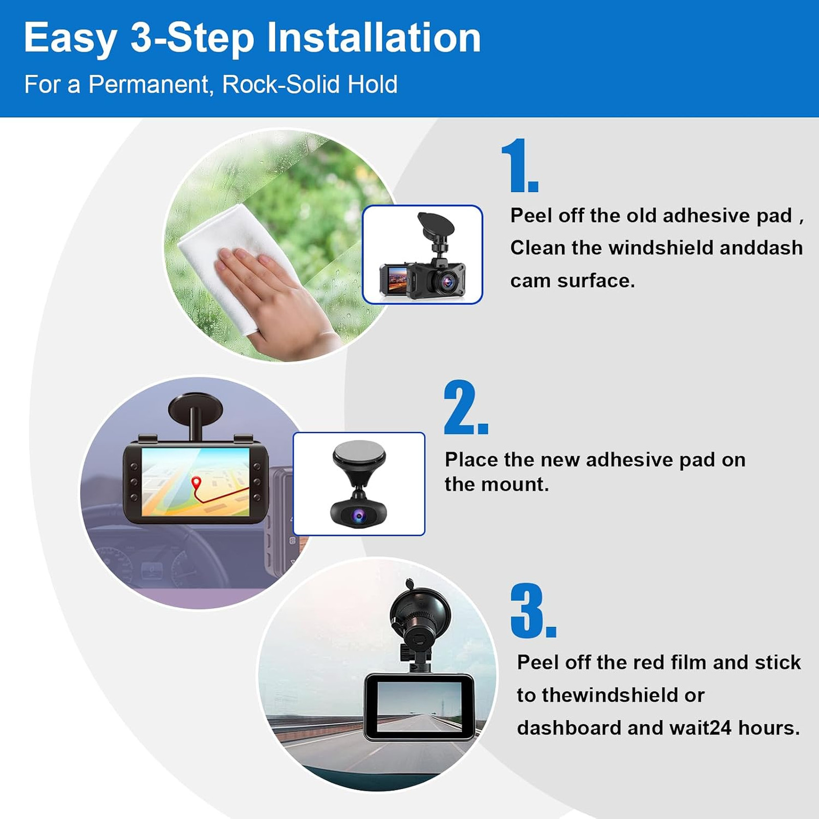 Double Sided Adhesive Pads for Dash Cam 6 Pack 2.83 Inch Heavy Duty Sticky Mount