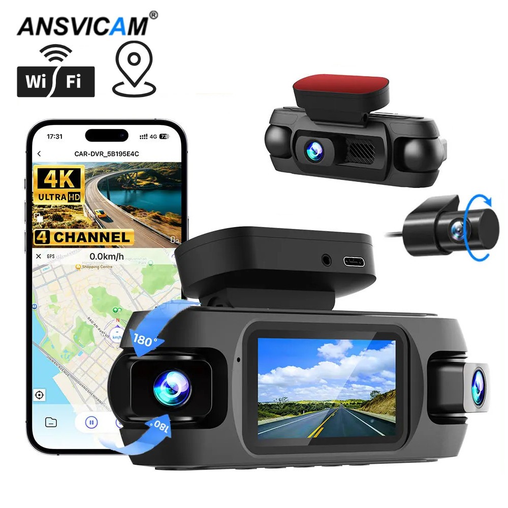 4 Channel 4K Front Dash Camera 4 Lens 1080p Left Right Rear Car DVR Built-in GPS