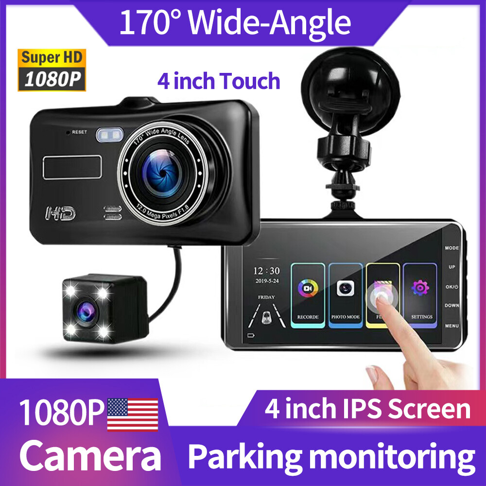 Touch Screen Dash Cam 4″ 1080P Dual Lens Car DVR Recorder Front And Rear Camera