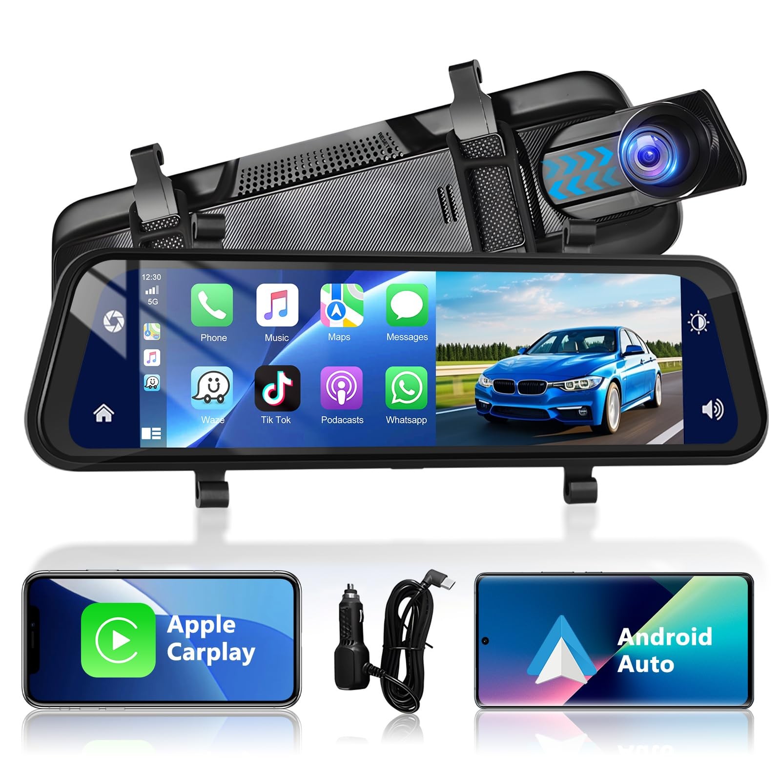 Espejo Retrovisor 10″ Camara Inalambrica Para Coche Dash Cam Con Apple CarPlay