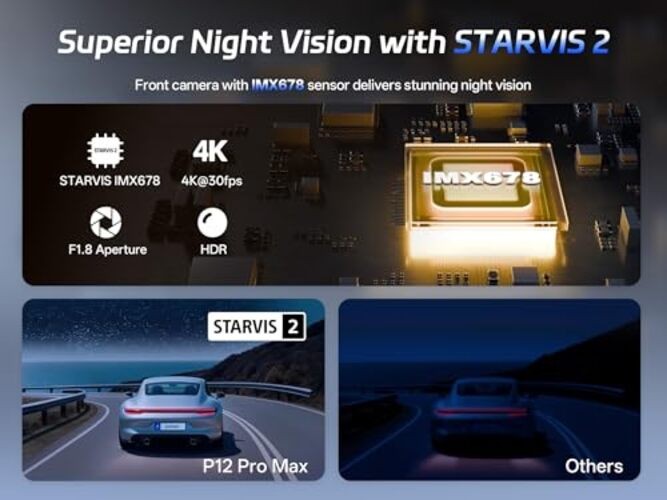 4K+2.5K Mirror Dash Cam with Front Starvis 2 IMX678 & Rear IMX335, 12″ Rear