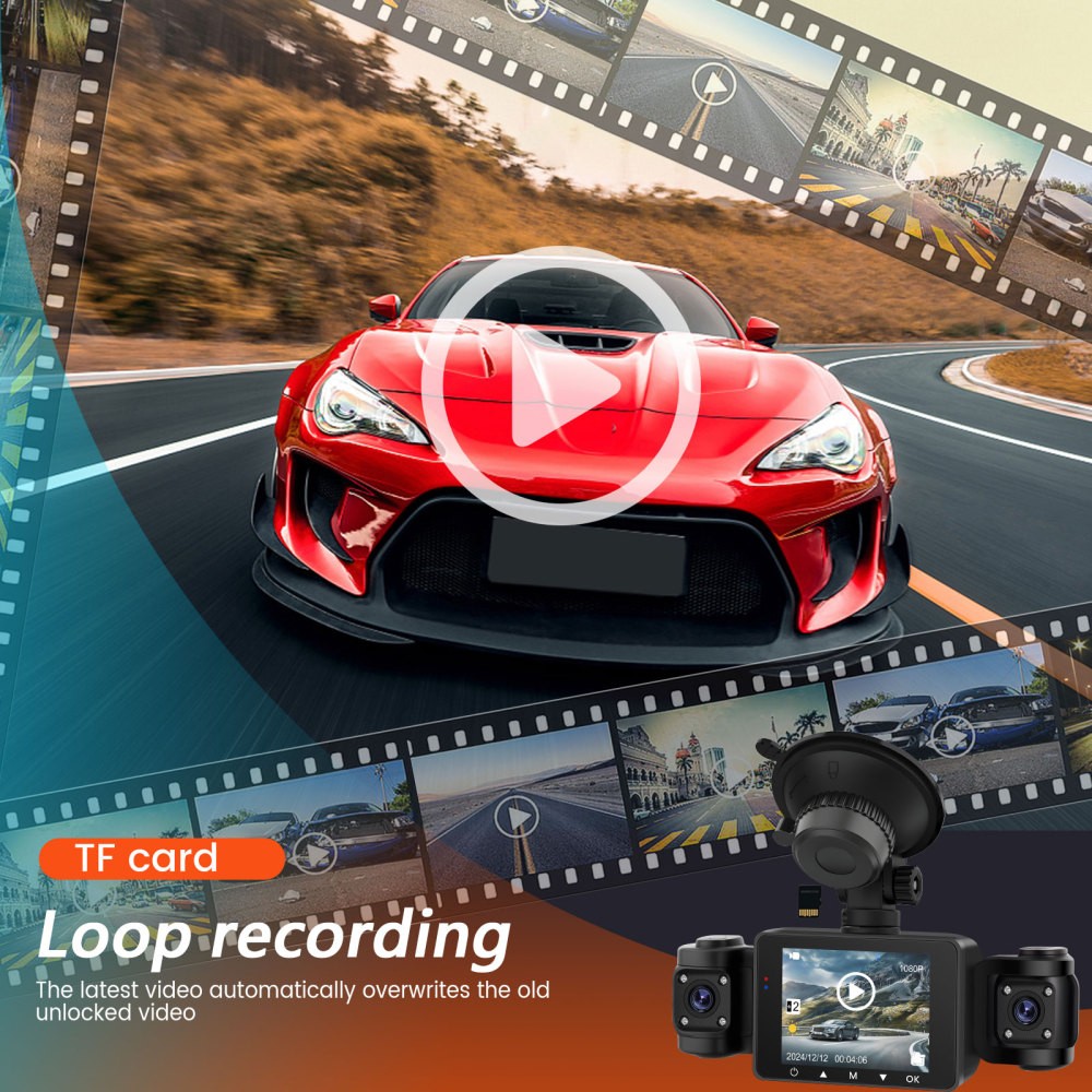 4 Channel Dash Cam 360° Dash Camera HD 1080P 4 Lens Driving Recorder w/64GB Card