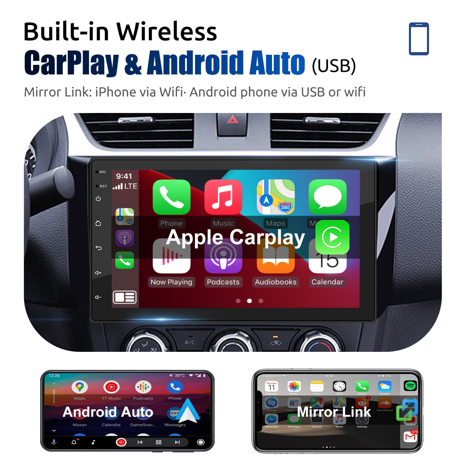 Android 15 7″ Double 2DIN Car Stereo Radio Apple CarPlay GPS Navi WIFI SWC 2+32G