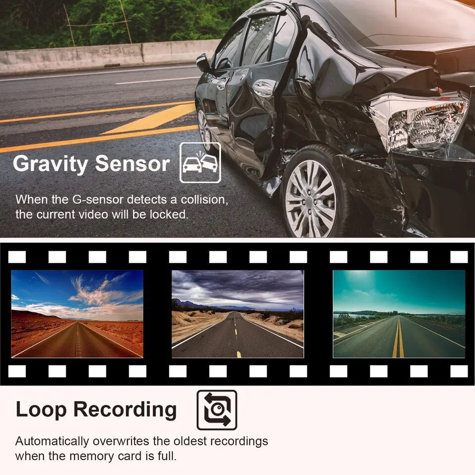 3 Channel Dash Camera Three Lens WiFi DVR Loop Recording G-Sensor Night Vision