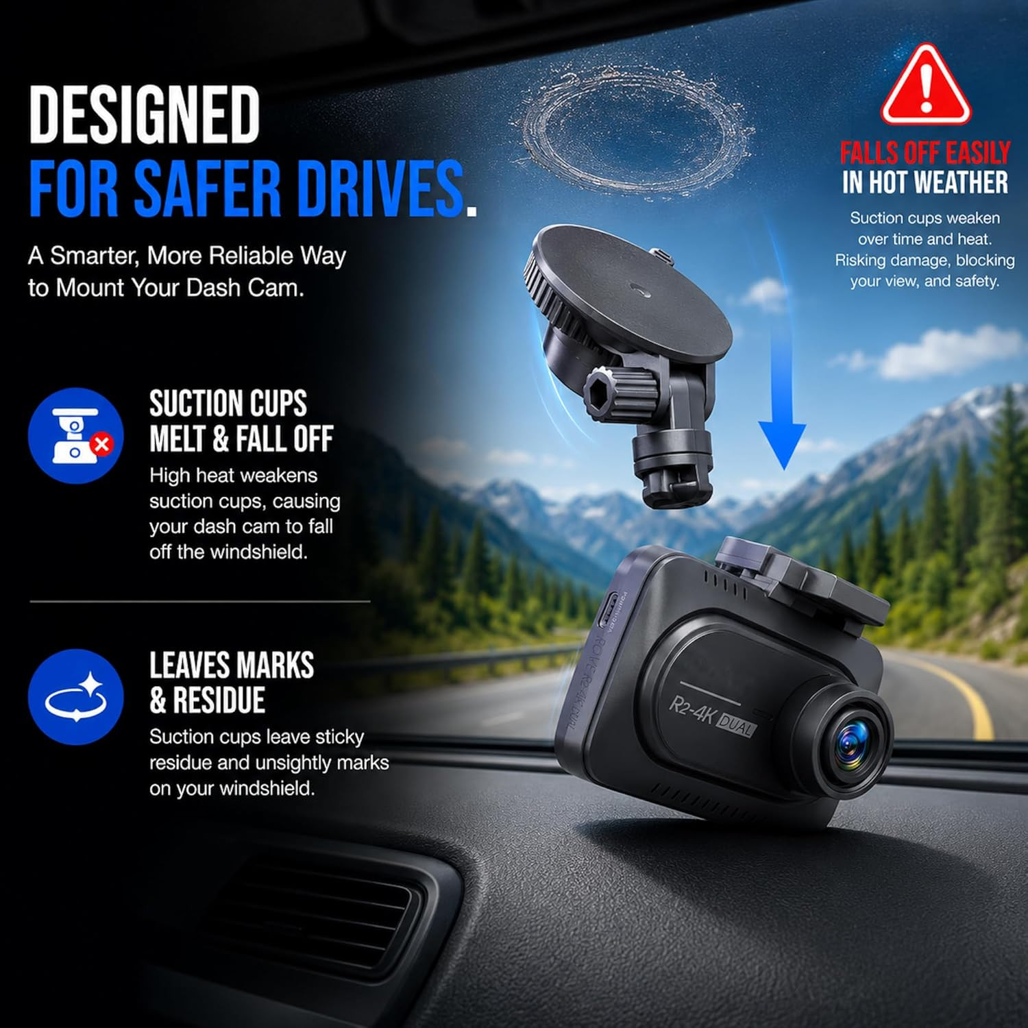 Universal Dash Cam Mount for Rove R2-4K, R2-4K Pro, R2-4K Dual, Redtiger Dash ..