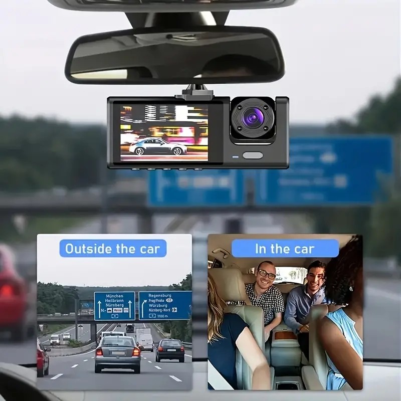 3‑Channel Dash Cam 1080P Front Cabin Rear Car DVR Video Recorder Parking Monitor