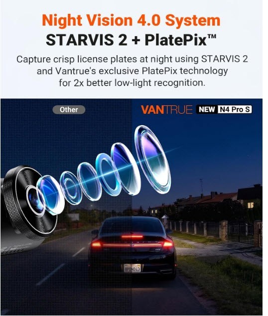 Vantrue N4 Pro S 3 Channel 4K Dash Cam Front and Rear Inside HDR IR Night Vision