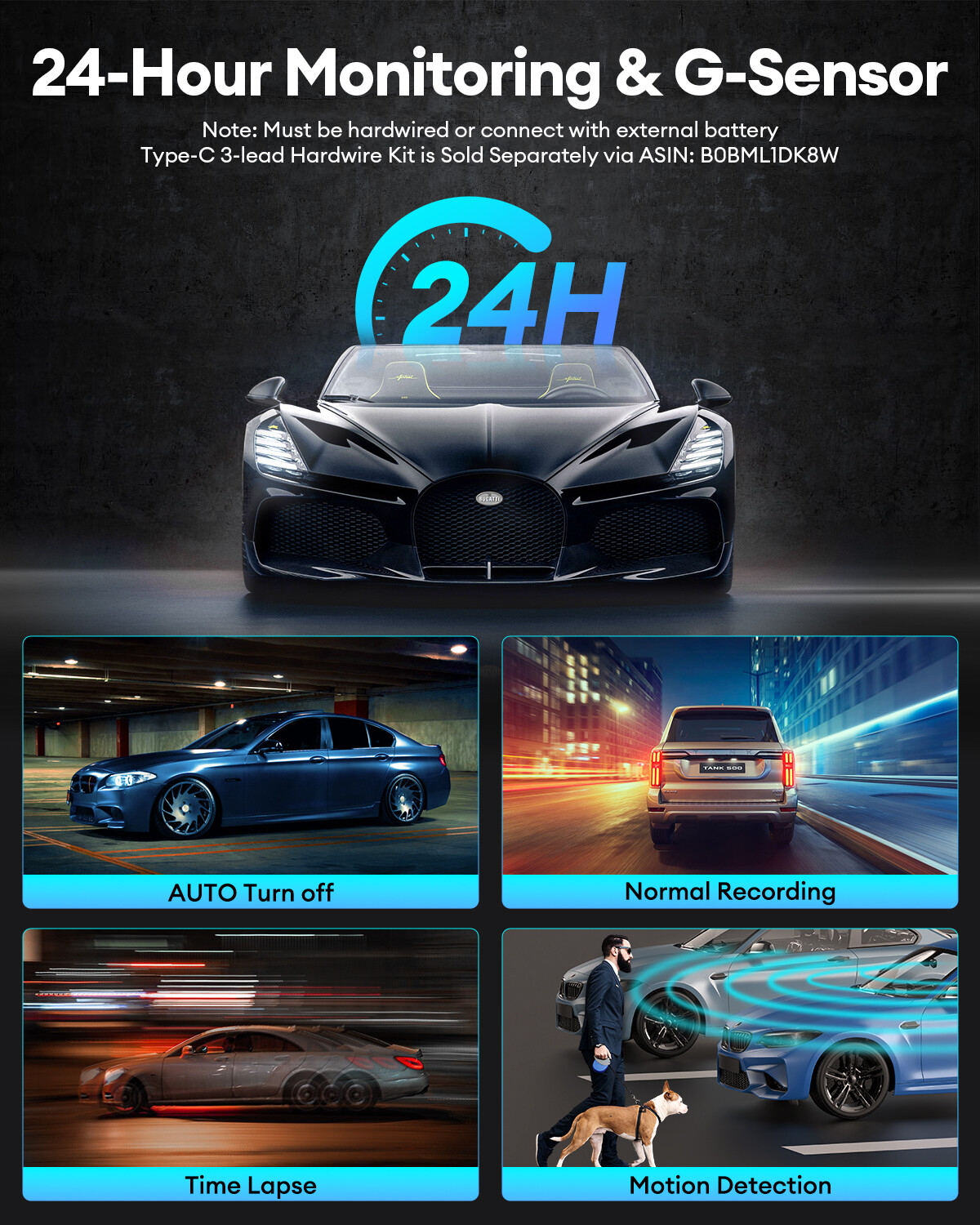 AZDOME 5K 4K+1K Dual Car Cameras 5GHz WiFi GPS 4″Touch Screen 64GB TF Free M580