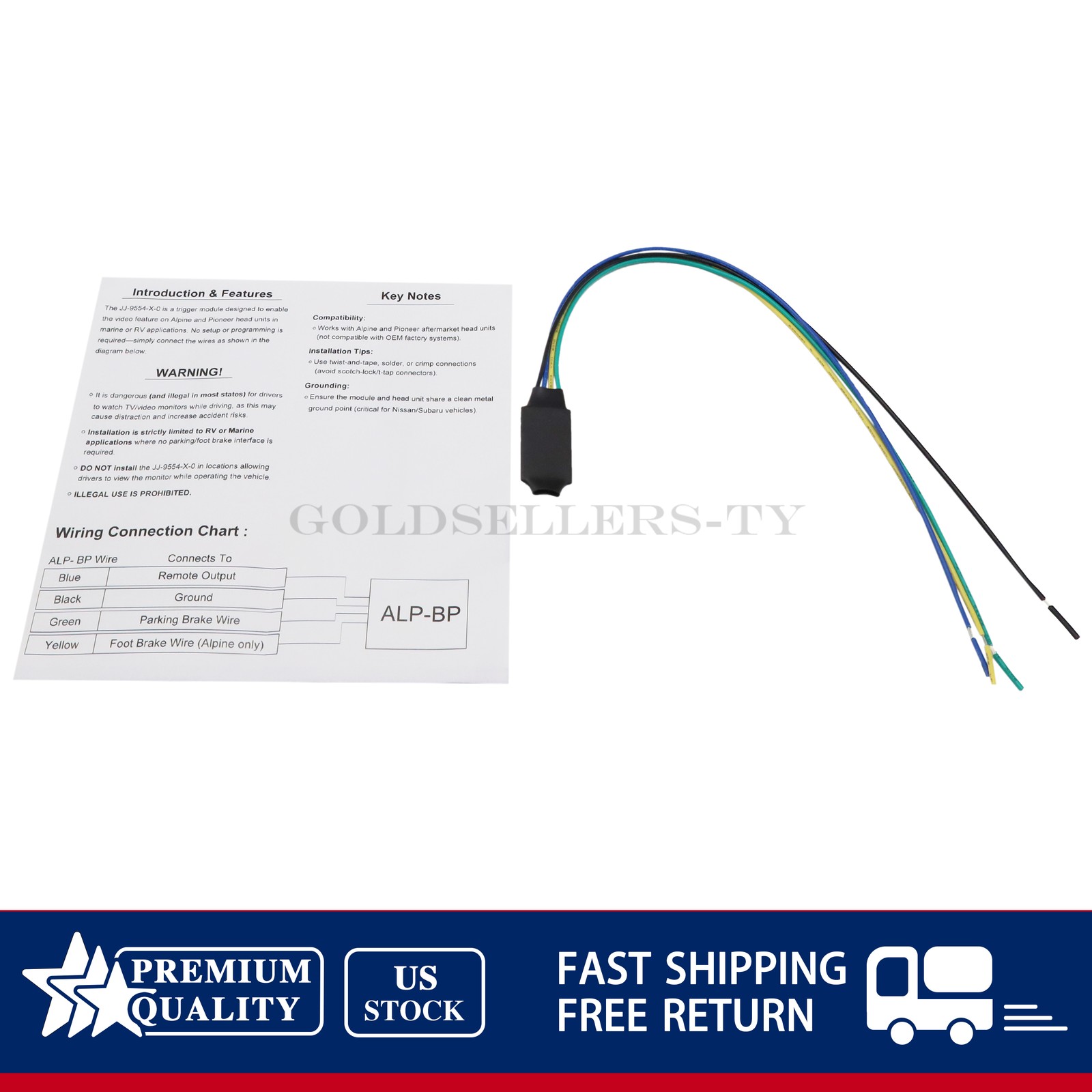 1PC Fits Alpine ILX-W650 ILX-F309 ILX-F259 3 Video Parking Brake Bypass