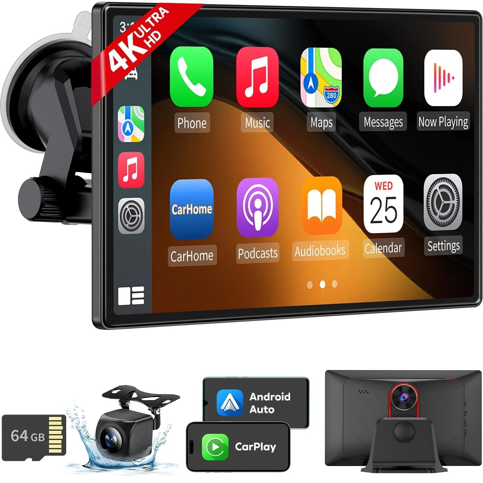 9″ Screen – Wireless Apple CarPlay Android Dash Cam, GPS, Back-up Cam & More NEW