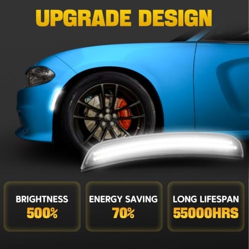 White LED Side Marker Lights Compatible with Dodge Charger 2015-2023 | Front &