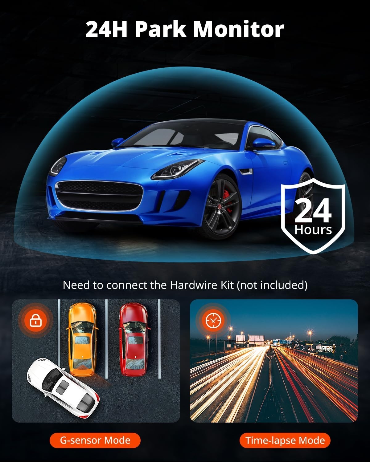 4K Dual Dash Cam Front & Rear, WiFi, Night Vision, APP Control, Parking Mode, Mi