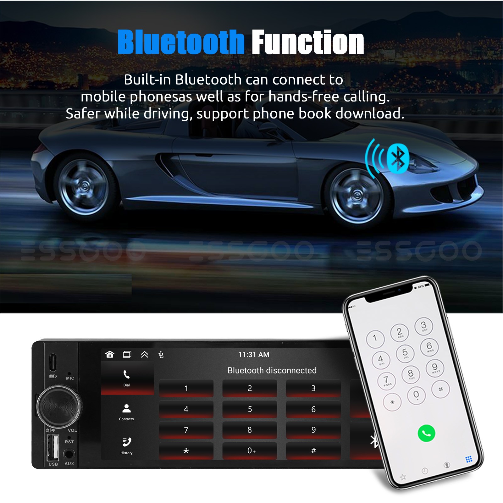 6.36″ IPS Single 1 DIN Android CAM Car Stereo Radio CarPlay Head Unit Bluetooth