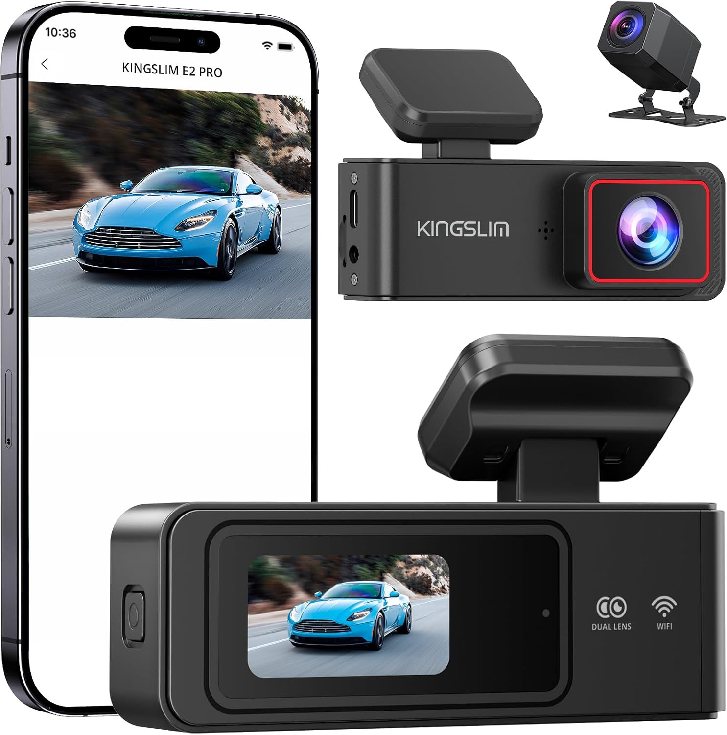 2K Dash Cam Front and Rear with 64GB SD Card, Wireless Wifi Dash Camera for Cars