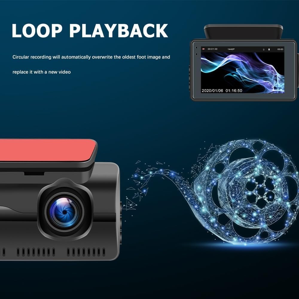 360° Dual Dash Cam with Night Vision & Loop Recording – 32GB SD Card Included